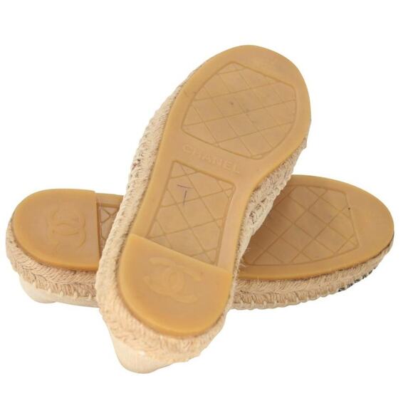 Chanel Espadrille 37 Glitter Fabric Leather Cc Cap Toe Flats CC-S0207P-C026 - Picture 10 of 11